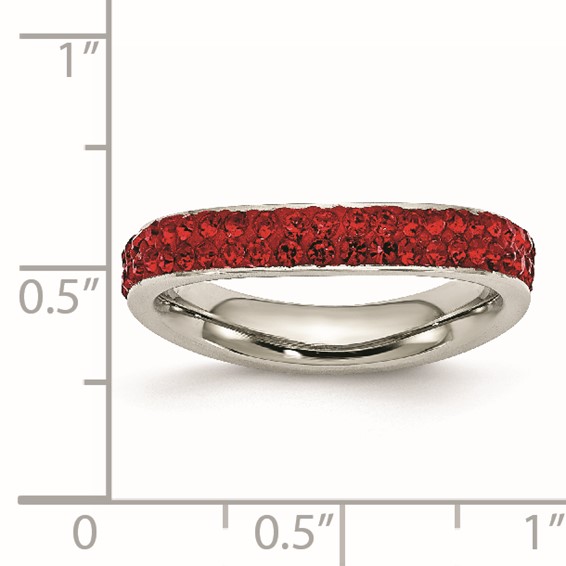 Stainless Steel 4mm Polished Red Crystal Ring