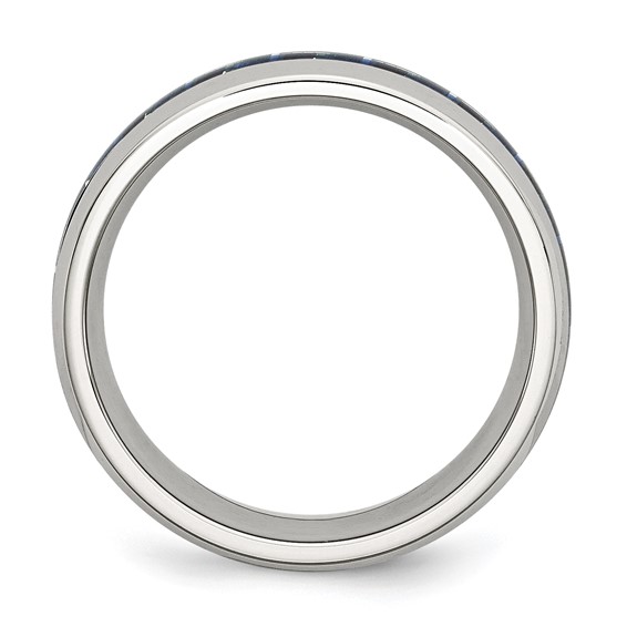 Chisel Stainless Steel Polished with Blue Carbon Fiber Inlay 8mm Band