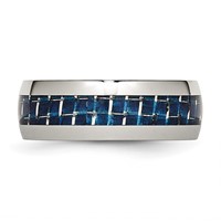 Chisel Stainless Steel Polished Band with Blue Carbon Fiber Inlay 8mm view 3