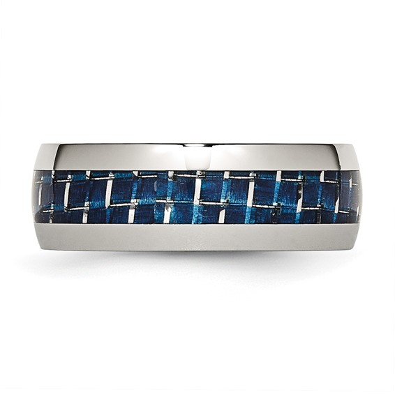 Chisel Stainless Steel Polished with Blue Carbon Fiber Inlay 8mm Band