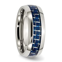 Chisel Stainless Steel Polished Band with Blue Carbon Fiber Inlay 8mm view 4