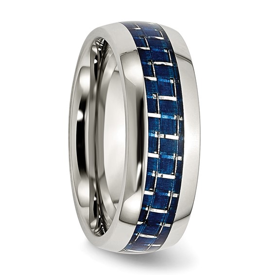 Chisel Stainless Steel Polished with Blue Carbon Fiber Inlay 8mm Band