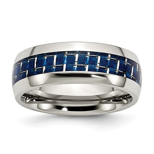 Chisel Stainless Steel Polished Band with Blue Carbon Fiber Inlay 8mm
