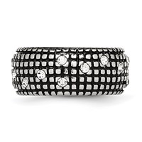 Stainless Steel Antiqued and Polished Band with Crystal 10mm view 4