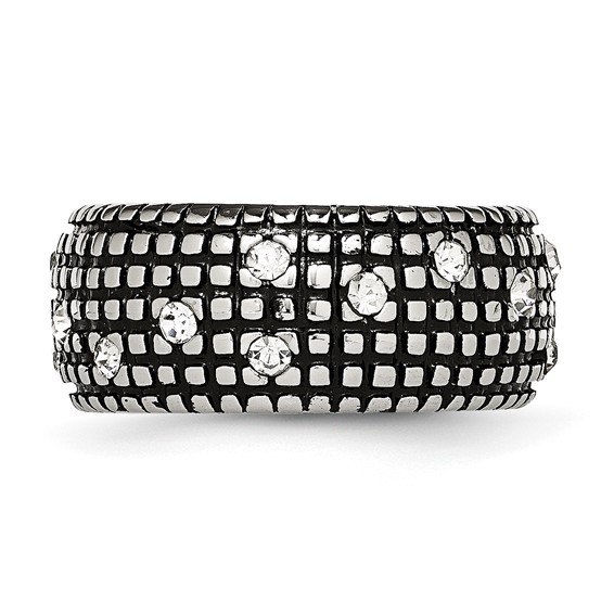 Stainless Steel Antiqued and Polished w/Crystal 10mm Band