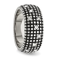 Stainless Steel Antiqued and Polished Band with Crystal 10mm view 5