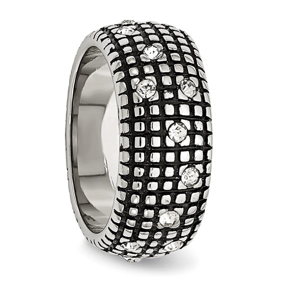Stainless Steel Antiqued and Polished w/Crystal 10mm Band