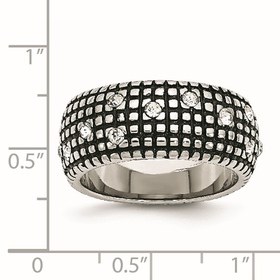 Stainless Steel Antiqued and Polished w/Crystal 10mm Band