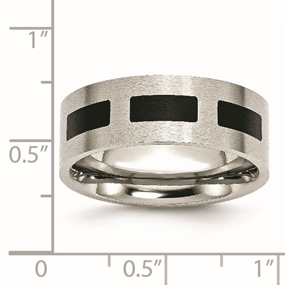 Stainless Steel Brushed w/Black Rubber 8mm Flat Band