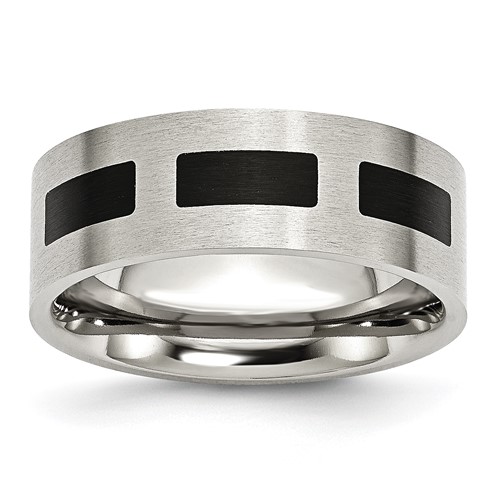 Stainless Steel Brushed Band with Black Rubber 8mm Flat