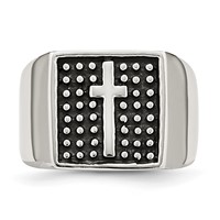 Stainless Steel Antiqued Polished & Textured Cross Signet Ring view 4