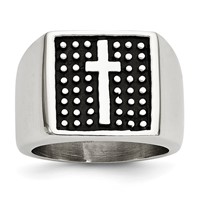 Stainless Steel Antiqued Polished & Textured Cross Signet Ring view 1