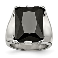 Stainless Steel Black CZ Polished Ring view 1