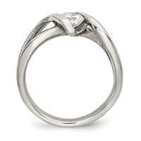 Chisel Stainless Steel Polished Twist Ring with Round CZ view 2