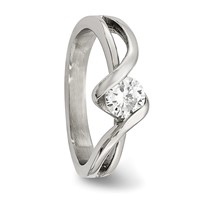 Chisel Stainless Steel Polished Twist Ring with Round CZ view 5