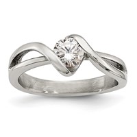 Chisel Stainless Steel Polished Twist Ring with Round CZ view 1