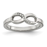 Chisel Stainless Steel Polished Infinity Symbol Ring with CZ view 1