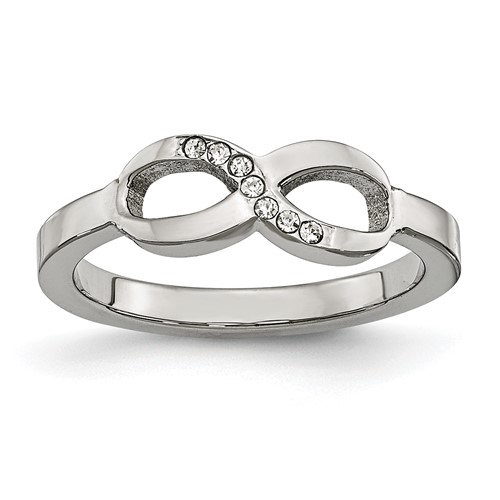 Chisel Stainless Steel Polished Infinity Symbol Ring with CZ