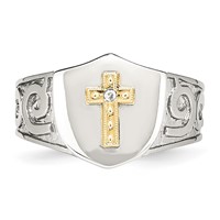 Chisel Stainless Steel Polished Ring with 10K Gold Cross and.02 Carat Diamond view 4