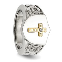 Chisel Stainless Steel Polished Ring with 10K Gold Cross and.02 Carat Diamond view 5