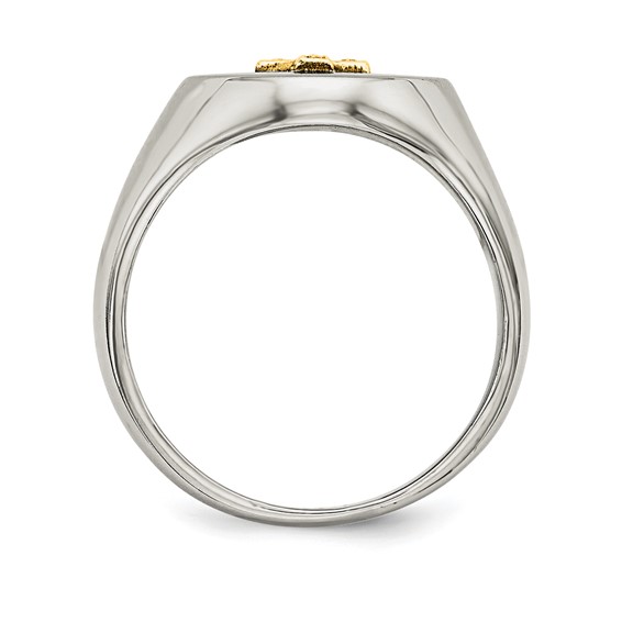 Chisel Stainless Steel Polished with 10K Gold Cross and .02 Carat Diamond Ring