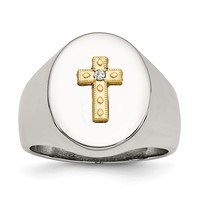 Chisel Stainless Steel Polished Ring with 10K Gold Cross and.02 Carat Diamond view 1