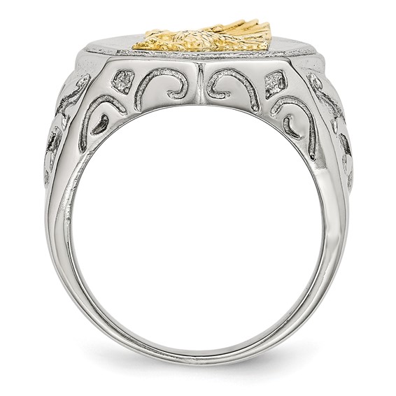 Chisel Stainless Steel Polished Yellow IP-plated with Sterling Silver Eagle Ring