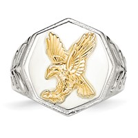 Chisel Stainless Steel Polished Yellow IP-plated Ring with Sterling Silver Eagle view 4