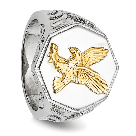 Chisel Stainless Steel Polished Yellow IP-plated with Sterling Silver Eagle Ring