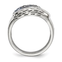 Chisel Stainless Steel Polished and Textured Blue Enamel Eagle Ring view 2