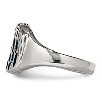 Chisel Stainless Steel Polished and Textured Blue Enamel Eagle Ring view 3