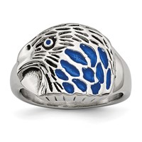 Chisel Stainless Steel Polished and Textured Blue Enamel Eagle Ring view 1