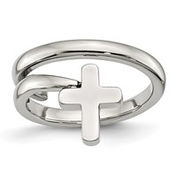 Stainless Steel Polished Twisted Cross Ring view 1