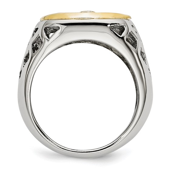 Chisel Stainless Steel with Sterling Silver Jesus Yellow IP-plated Polished Ring