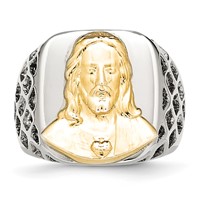 Chisel Stainless Steel Ring with Sterling Silver Jesus Yellow IP-plated Polished view 4