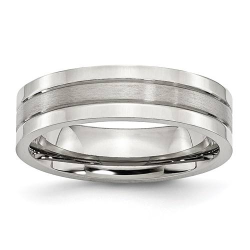 Chisel Stainless Steel Polished Band with Satin Center 6mm Grooved