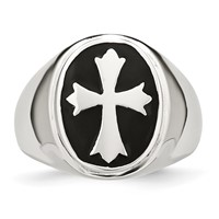 Chisel Stainless Steel Polished Black Enameled Cross Ring view 4