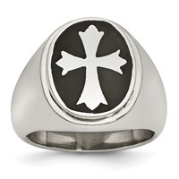 Chisel Stainless Steel Polished Black Enameled Cross Ring view 1
