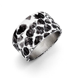 Stainless Steel Polished Black and White Textured Ring