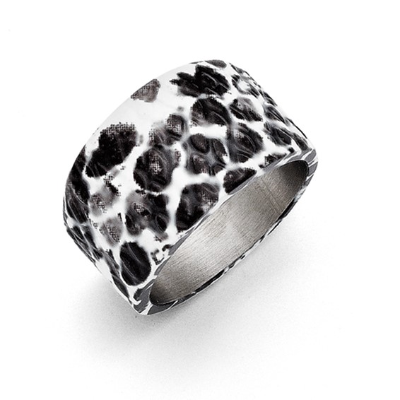 Stainless Steel Polished Black and White Textured Ring