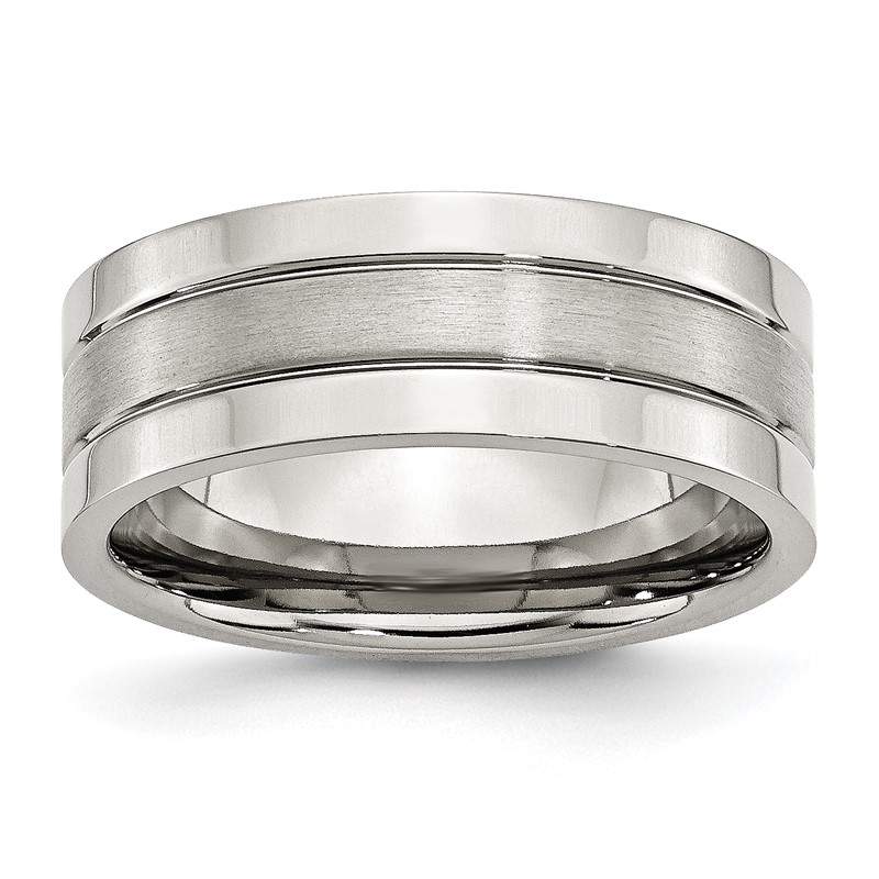 Chisel Stainless Steel Polished with Satin Center 8mm Grooved Band