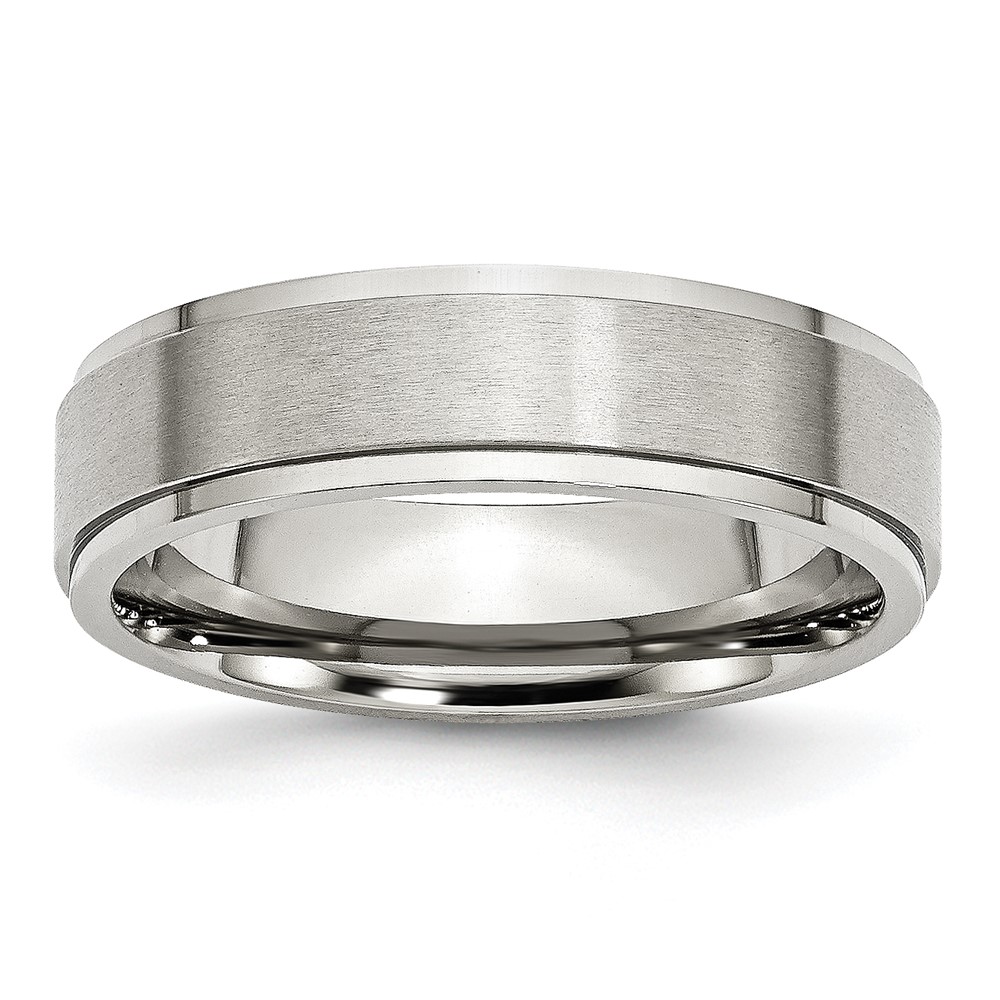Chisel Stainless Steel Polished Band with Brushed Center 6mm Ridged Edge