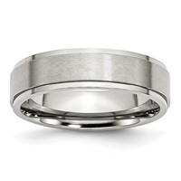 Chisel Stainless Steel Polished Band with Brushed Center 6mm Ridged Edge view 1