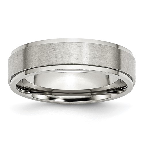 Chisel Stainless Steel Polished Band with Brushed Center 6mm Ridged Edge