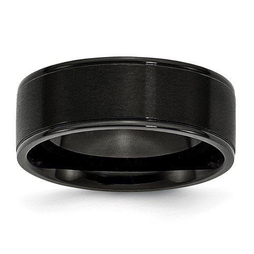 Stainless Steel 8mm Black IP-plated Grooved Brushed Polished Band