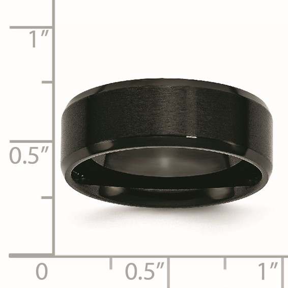 Chisel Stainless Steel Polished Brushed Center Black IP-plated 8mm Beveled Edge Band