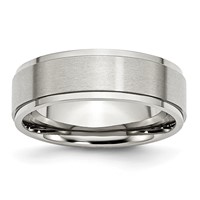 Chisel Stainless Steel Polished Band with Brushed Center 7mm Ridged Edge view 1