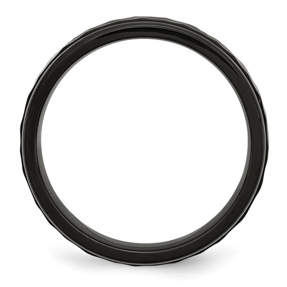 Chisel Stainless Steel Polished and Hammered Black IP-plated 7mm Band