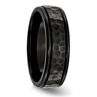 Chisel Stainless Steel Polished and Hammered Black IP-plated 7mm Band view 4