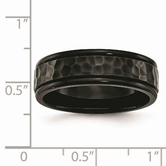 Chisel Stainless Steel Polished and Hammered Black IP-plated 7mm Band
